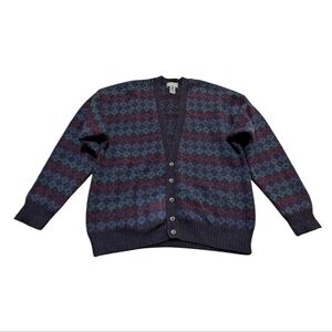 Vintage Christopher Hayes Shetland Wool Chunky Knit Argyle Cardigan Sweater XL